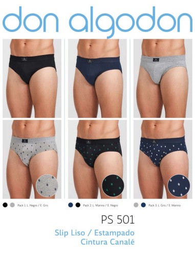 Don algodon pack de 2 slip de hombre PS501