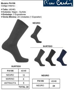 Pierre cardin expositor 24 calcetines hombre extra ancho PA106