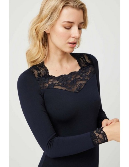 Ysabel mora camiseta mujer termal con blonda  manga larga cuello barco 70005