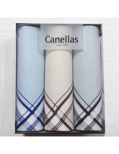 Canellas caja 3 pañuelos hombre algodon fondo color 41x41 cm. 1055FC