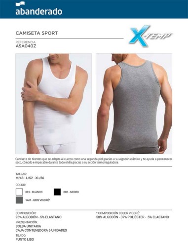 Abanderado camiseta hombre asas termorregulacion activa algodon licra. ASA040Z