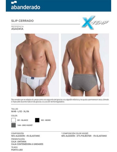 Abanderado-cta. slip hombre 96% algodon elastico con termorregulacion.ASA041A