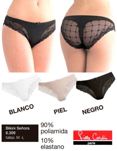 Pierre cardin braga 90%poliamida efecto tanga con blonda. 6309