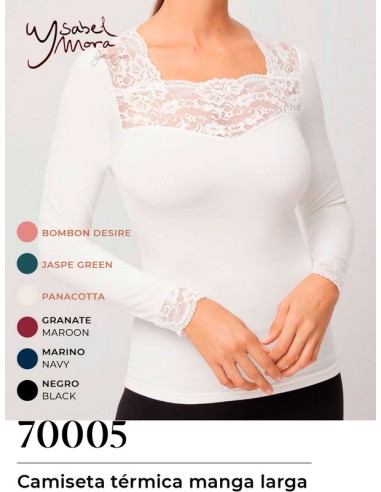 Ysabel mora camiseta mujer termal con blonda  manga larga cuello barco 70005