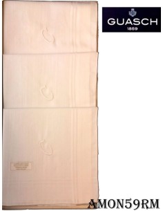 Guasch estuche 3 pañuelos cro. letra bordada rulo a mano 43x43 cm. AMON59 RM 2