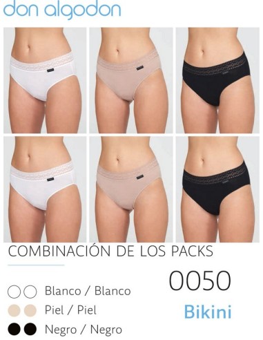 Don algodón. pack de 2 braga bikini mujer 0050