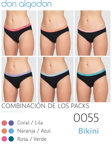 Don algodón. pack de 2 braga bikini mujer 0055