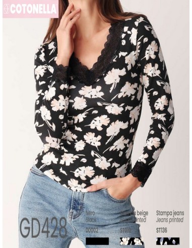 Cotonella camiseta mujer manga larga cuello pico GD428