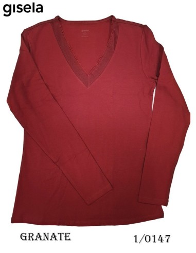Gisela camiseta thermal mujer manga larga escote puntilla blonda 1/0147