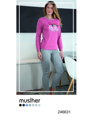 Muslher pijma mujer interlock perchado estampado  botas 246631